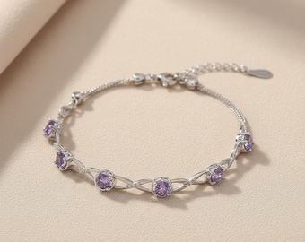 S925 Sterling Silver Plum Blossom Crystal Bracelet, Vintage Floral Bangle for Women