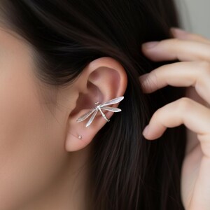 Dragonfly Ear Clip Earrings, Vintage No Piercing Bone Cuff, Elegant Party Jewelry