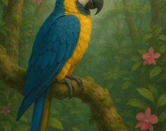 抽象的なコンゴウインコのアートプリント：熱帯のオウムの絵画