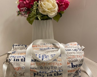 Beach Theme Cotton Duffle Bag: Medium Size Travel Carry-On