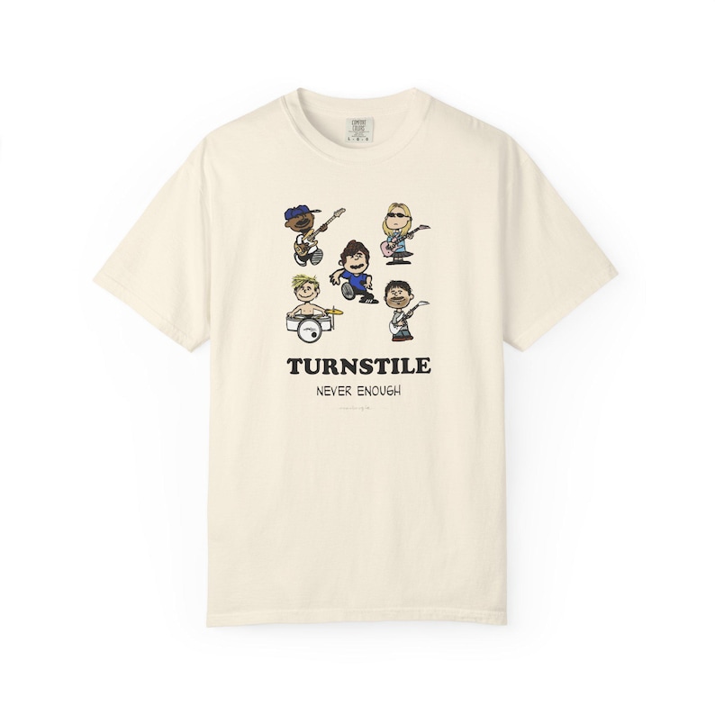 Turnstile Never Enough Cartoon Peanuts Band Grafik T-Shirt, Musik Liebhaber Geschenk, Unisex T-Shirt, Rock Konzert Shirt, lässige niedliche Komfort Farben Bild 1