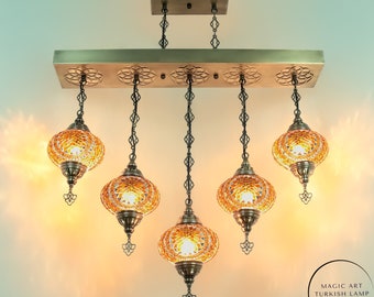 Colorful 5-Globe Turkish Mosaic Chandelier: Turkish Pendant Light