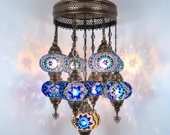 9 Globe Turkish Ceiling Lamp, Morrocan Hanging Light, Turkish Colorful Lantern Lamp, Turkish Mosaic Pendant Lighting, Mosaic Hanging Lamp