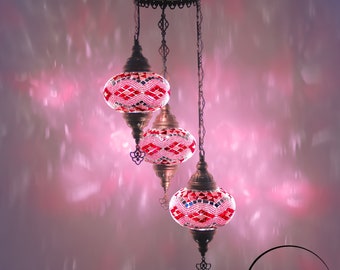 Custom 3-Globe Turkish Pendant Light: Turkish Mosaic Lantern
