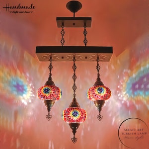 Morrocan 3 Globes Mosaic Hanging Lamp, Morrocan Pendant Lamp, Turkish Chandelier Lamp, Turkish Hanging Lamp, Turkish Pendant Light