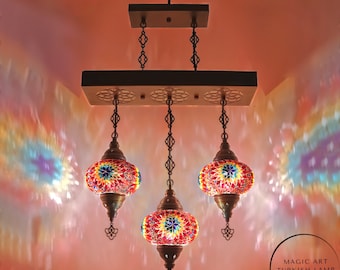 Turkish 3-Globe Mosaic Hanging Lamp: Turkish Chandelier