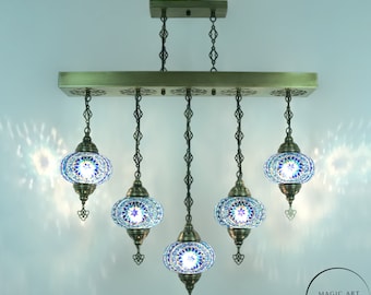 Turkish Mosaic Chandelier 5 Globes Dining Room Lights