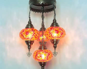 Handmade Turkish Mosaic Chandelier: Colorful Pendant Lighting