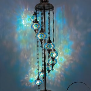 Handmade Turkish Mosaic Floor Lamp: 9 Globes, Stained Glass