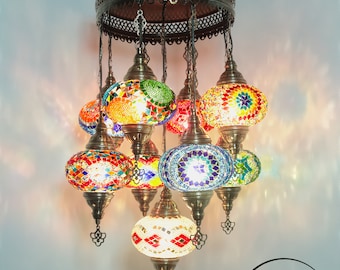 Personalized Mosaic Chandelier: Handmade Turkish Hanging Lamp