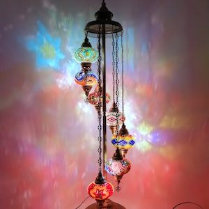 Turkish 7 Globes Mosaic Standing Lamp, Colorful Stained Glass Mosaic Floor Lamp, Moroccan Standing Lamp, Turkish Lights, Bedside Floor Lamp