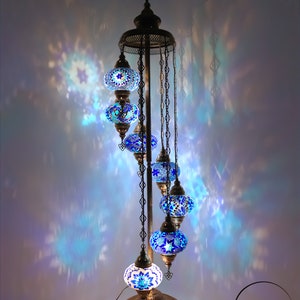 Turkish 7 Globes Mosaic Standing Lamp, Colorful Stained Glass Mosaic Floor Lamp, Moroccan Standing Lamp, Turkish Lights, Bedside Floor Lamp