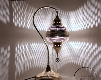 Handmade Turkish Table Lamp, Metal Hole Design, Mosaic Lights