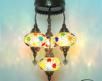 Personalized Turkish Hanging Lamp: Mosaic Chandelier, Colorful Pendant Lighting