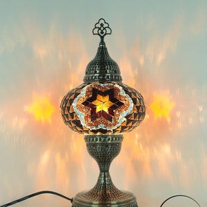 Turkish Mosaic Table Lamp Colorful Color Brown Flower