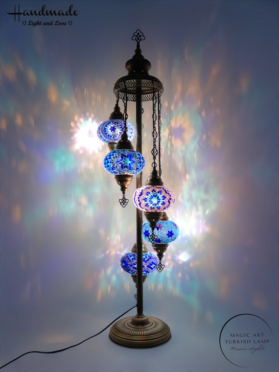 Asylove Turkish Mosaic Floor Lamp - 11 Globe Moroccan Style, 86" Tall, Handmade Colored Glass