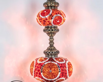 Lampada da tavolo in mosaico turco a 2 globi in vetro colorato