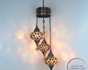 Personalized Turkish Mosaic Chandelier: Colorful Hanging Pendant Lamp