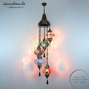 Morrocan 5 Globes Colorful Hanging Lighting, Chandelier Lighting, Mosaic Hanging Lamp, Turkish Pendant Lamp, Stained Glass Lamp
