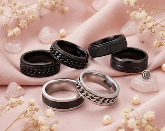 Black Spinner Ring Set – Stainless Steel Fidget Anxiety Rings for Men Women