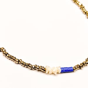 Dainty beaded necklace, Hematite  & lapis lazuli necklace, 14K Gold Filled Closure Necklace, Jewelry
