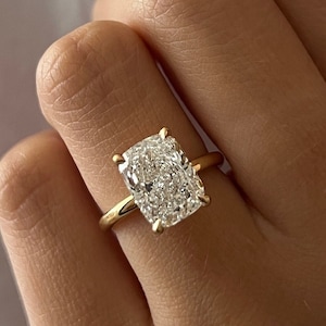 4 Carat Lab Diamond Ring / 4 CT Elongated Cushion Diamond / Elongated Cushion Cut Engagement Ring / 14k Yellow Gold / Thin Engagement Ring