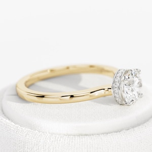 1 Carat Lab Grown Diamond Engagement Ring / Hidden Halo Engagement Ring / Rose Gold Lab Diamond Engagement Ring / Solitaire Ring