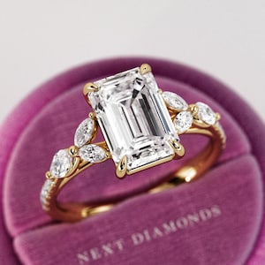 2.5 Carat Emerald Cut F VVS2 Lab Grown Diamond Nature Inspired Engagement Ring / 14k 18k Gold Twig and Leaf Proposal Ring / Branch Boho Ring