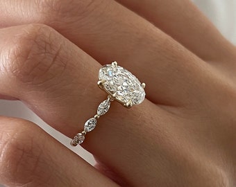 2 Carat Oval Diamond Marquise Band Engagement Ring / E VS1 Lab Grown Diamond IGI Certified / Minimalist Oval Ring / Thin Band Ring / Dainty