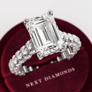 9 Carat E VVS2 Lab Grown Diamond Iced Out Engagement Ring / 18k White Gold Ring Full With Diamonds / 5 Carat Emerald Cut Luxury Diamond Ring