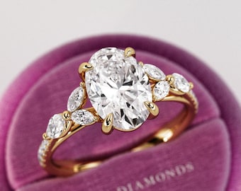 2 Carat Oval Lab Grown Diamond Twig and Leaf Engagement Ring / Unique Nature Inspired Diamond Ring / E VS1 IGI Certified / 14k Yellow Gold