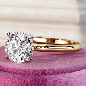 2 Carat D VVS2 Round Brilliant Lab Grown Diamond Hidden Halo Engagement Ring / Two Tone Low Set Diamond Ring / Platinum Prongs / 4 Prong