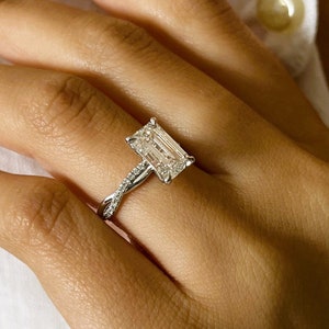 2.5 Carat Emerald Cut E VVS2 Lab Diamond Engagement Ring / Twisted Vain Pave Engagement Ring / Braided Pave Diamond Ring in 14k White Gold