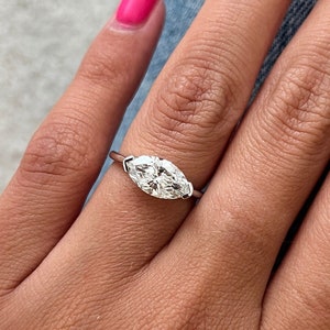 East West Marquise Diamond Engagement Ring / 1.5 Carat Marquise Cut Lab Grown Diamond E VVS2 / East West Set / 14k White Gold Solitaire Ring