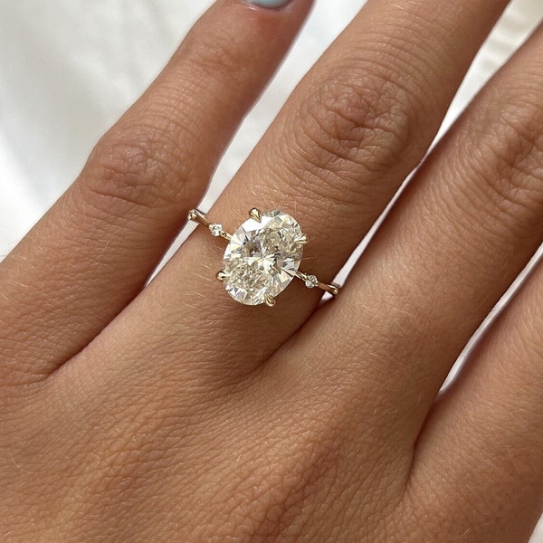 3 Carat Oval Lab Grown Diamond Thin Engagement Ring / E VVS2 IGI Certified / Minimalist Proposal Ring / 14K Yellow Gold 3CT Oval CVD Diamond