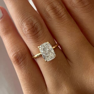 3 Carat Lab Diamond Ring / 3 CT Elongated Cushion Diamond / Elongated Cushion Cut Engagement Ring / 14k Yellow Gold / Thin Engagement Ring