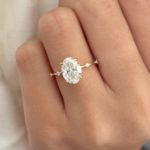 2 Carat Elongated Oval Diamond Nature Inspired THIN Engagement Ring in Yellow Gold
