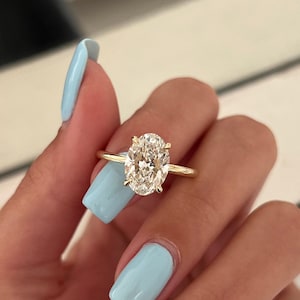 3 Carat Oval Cut E VVS2 Engagement Ring / Oval Lab Grown Diamond Ring / 14K or 18K Yellow Gold Ring / Thin Ring / Minimal Ring / Dainty Ring