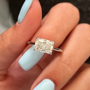 2 Carat Radiant Lab Diamond Engagement Ring / East West Radiant Diamond Ring / Cathedral Solitaire Ring / White Gold Ring / East West Ring