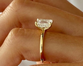 2.5 Carat Emerald Cut Diamond Hidden Halo Flush Fit Engagement Ring in 14k Gold