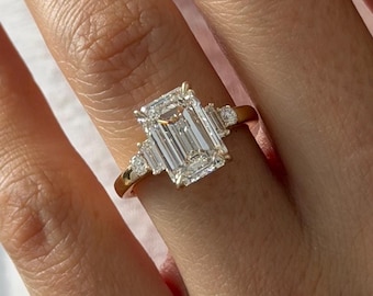 4 Carat Emerald Cut Diamond Five Stone Engagement Ring in White Gold