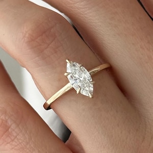 1 Carat Marquise Cut E VS1 IGI Certified Lab Diamond Solitaire Ring / 14k or 18k Gold Low Set Solitaire Ring / Classic 6 Prong Diamond Ring