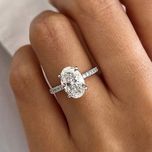 2 Carat Oval Lab Grown Diamond Ring / Hidden Halo Ring / Platinum Oval Ring / 2 CT Oval VS1-F IGI Certified / Pave Oval Engagement Ring image 1