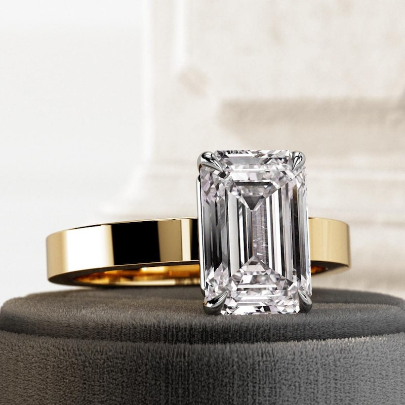Wide Band Solitaire Ring - Etsy