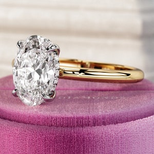 2 Carat E VVS2 Oval Lab Grown Diamond Hidden Halo Engagement Ring / Low Setting Diamond Ring / 2ct Lab Created Diamond Two Tone Ring