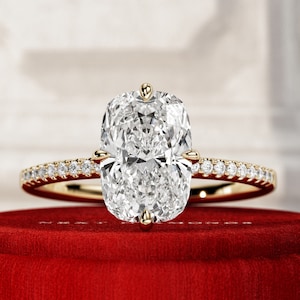 2 Carat Elongated Cushion Lab Grown Diamond Ring / 14k Yellow Gold Elongated Cushion Diamond Ring / Dainty Engagement Ring / Compass Setting