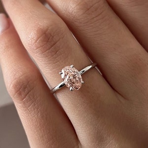 1 Carat Oval Fancy Intense Pink Lab Grown Diamond Solitaire Ring / Baby Pink CVD Diamond / One Of a Kind Pink Diamond Engagement Ring