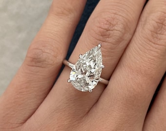 5 Carat Pear Cut E VVS2 Lab Grown Diamond Solitaire Ring / HUGE 5CT Elongated Pear Shape Lab Created Diamond Engagement Ring / 1.7 Ratio