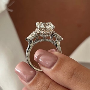 High Setting Rings Round A Luxury 3.5ct Round Brilliant Lab Grown Three Stone Engagement Ring ...
