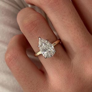 3 Carat Pear Cut D VVS2 Lab Grown Diamond Ring / Pear Shaped Engagement Ring / 3 CT Solitaire Ring / 14K Gold Two Tone Pear Cut Diamond Ring